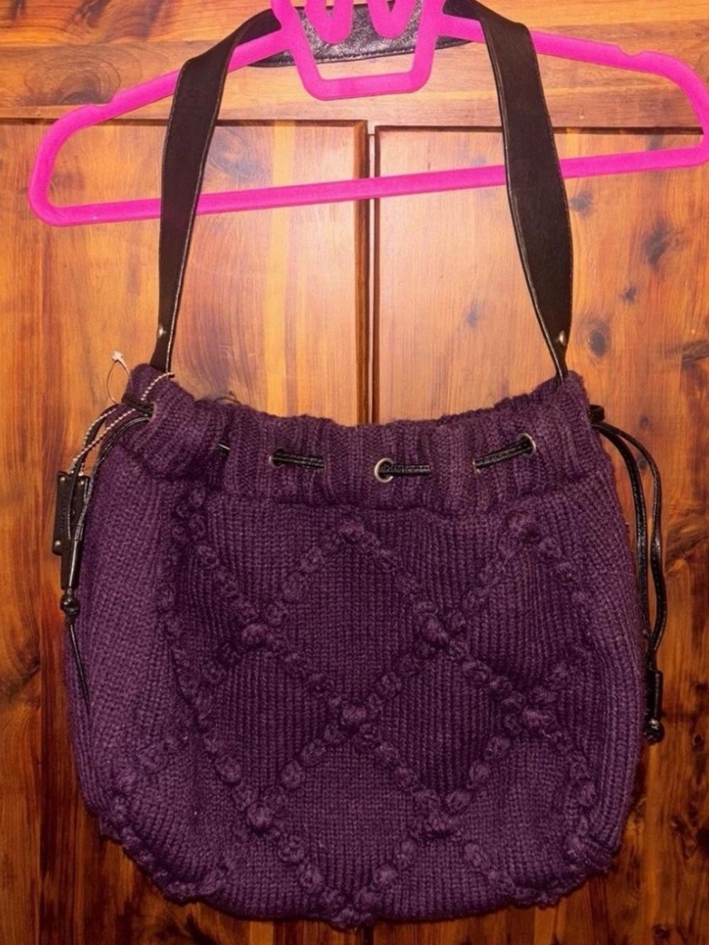Dark Purple Ugg Knit Tote Bag Purse Black Strap